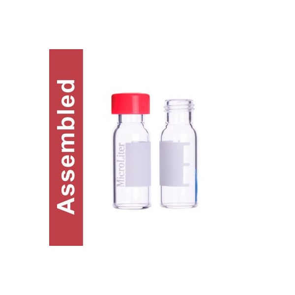 Cp Lab Safety. Wheaton MicroLiter Clear Screw Thread Vial Kit Marking Patch Red 9mm Cap PTFE Septa 100 pk 09-1210R-A - main